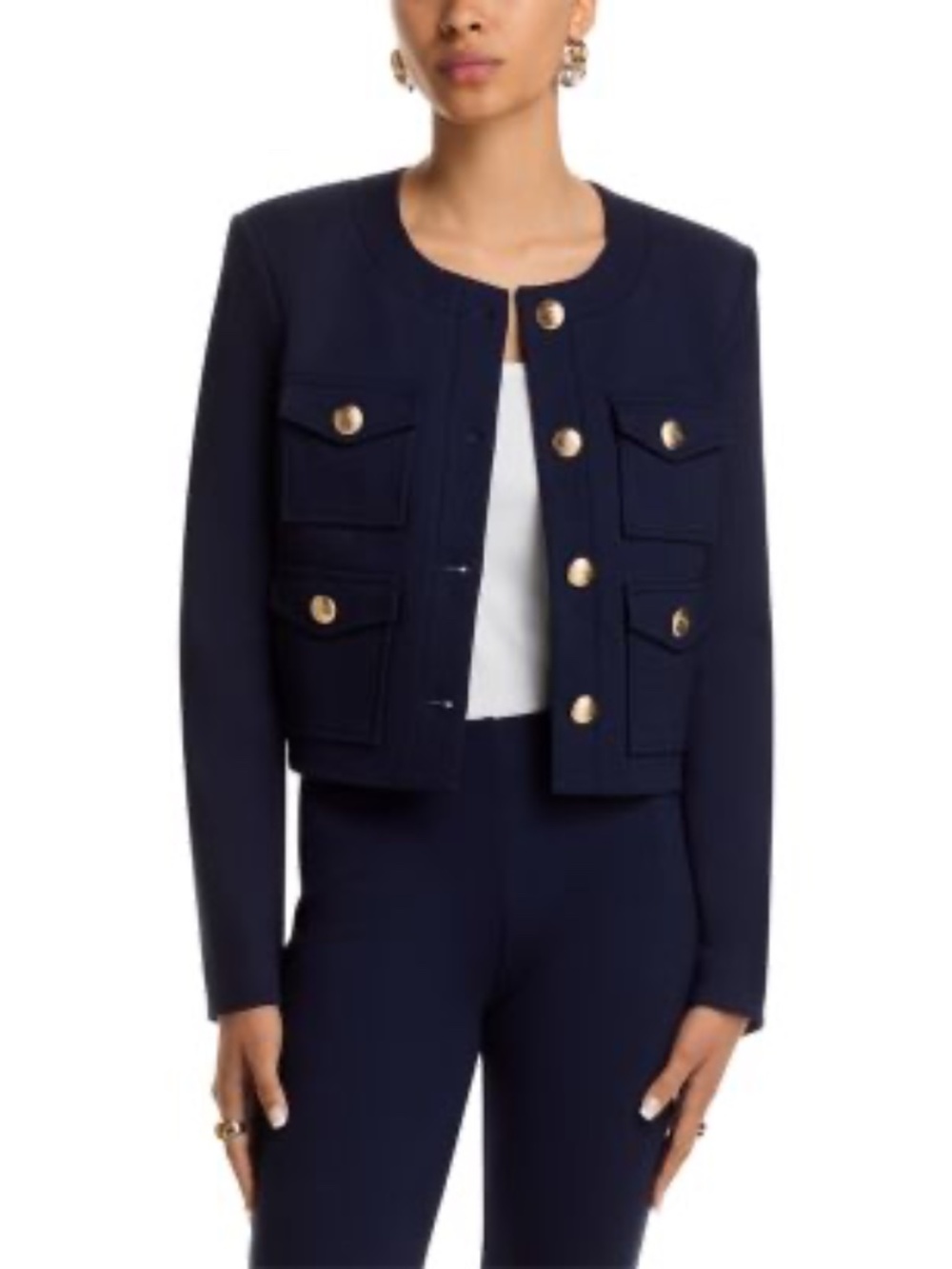 Zara NWT Navy Cropped Military Jacket Gold Buttons XL Structured Blazer